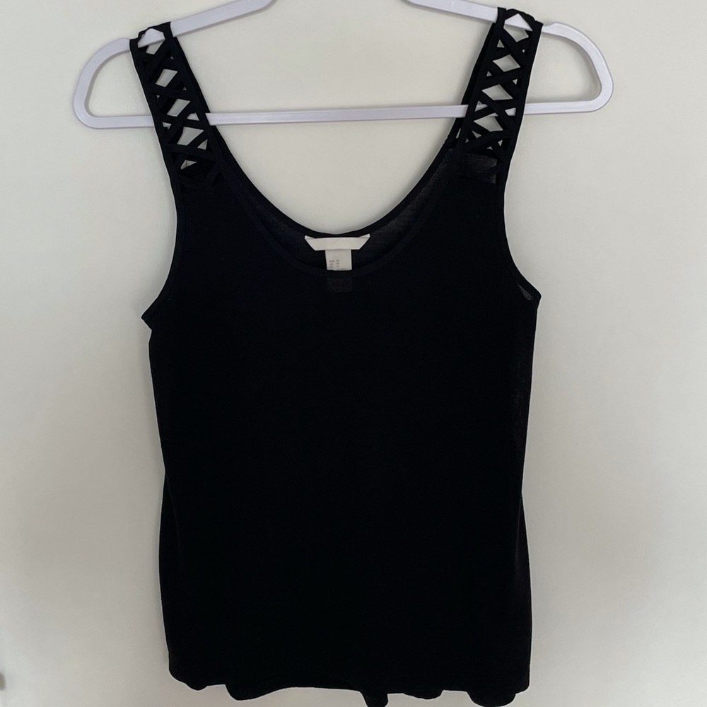 H&M Black Strappy Shoulder Tank Top | Size XS